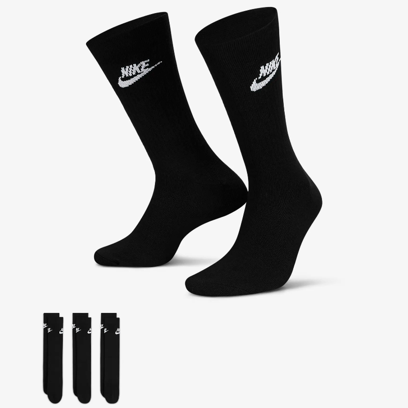 ถุงเท้าข้อยาว (3 คู่) Nike Sportswear Everyday Essential Socks (3 Pairs) ลิขสิทธิ์แท้ NIKE Thailand][ DX5025 010 ]