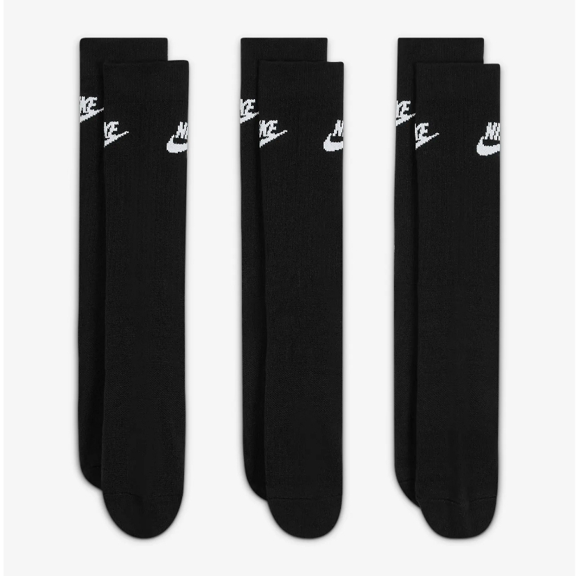 ถุงเท้าข้อยาว (3 คู่) Nike Sportswear Everyday Essential Socks (3 Pairs) ลิขสิทธิ์แท้ NIKE Thailand][ DX5025 010 ]