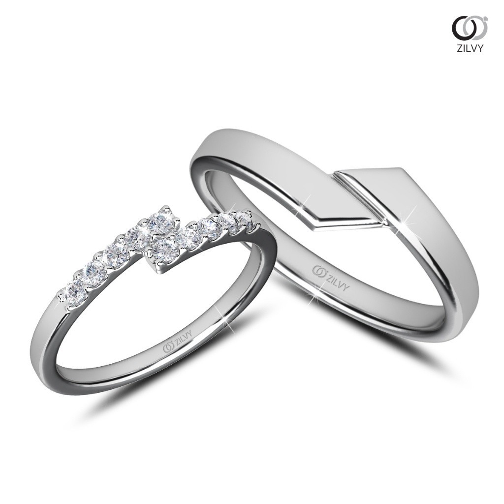 Zilvy Minimal Ring - แหวนคู่เพชรน้ำร้อย (BR507/GR1376)