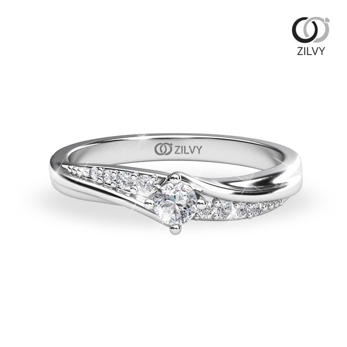 Zilvy - แหวนคู่เพชรน้ำร้อย (GR887/BR271) ตัวเรือนเงินแท้ชุบทองคำขาว