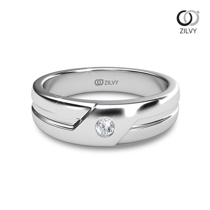 Zilvy - แหวนคู่เพชรน้ำร้อย (GR887/BR271) ตัวเรือนเงินแท้ชุบทองคำขาว