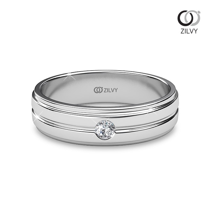 Zilvy - แหวนคู่เพชรน้ำร้อย (GR431/BR108) ตัวเรือนเงินแท้ชุบทองคำขาว