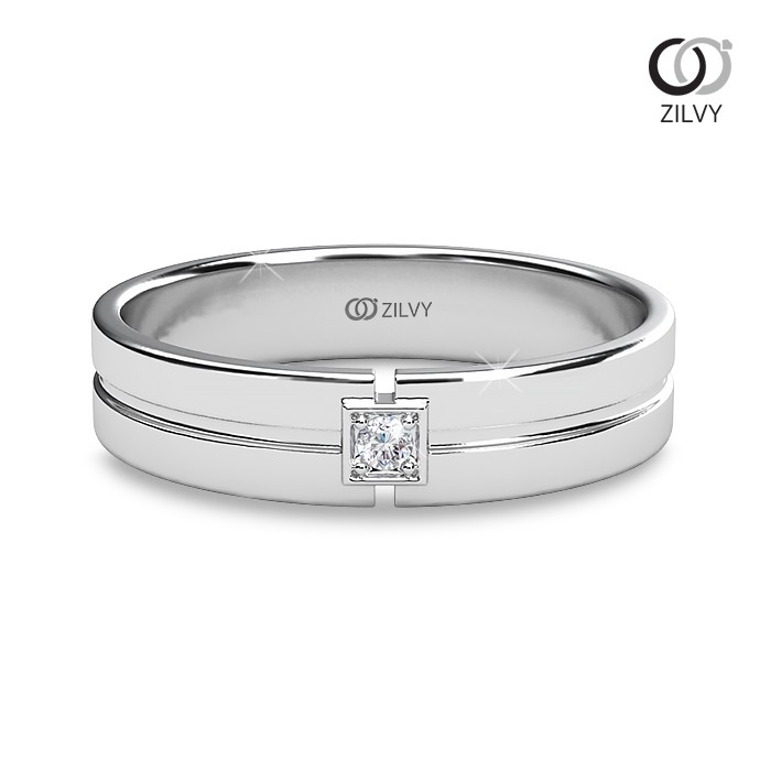 Zilvy - แหวนคู่เพชรน้ำร้อย (GR471/BR529) ตัวเรือนเงินแท้ชุบทองคำขาว