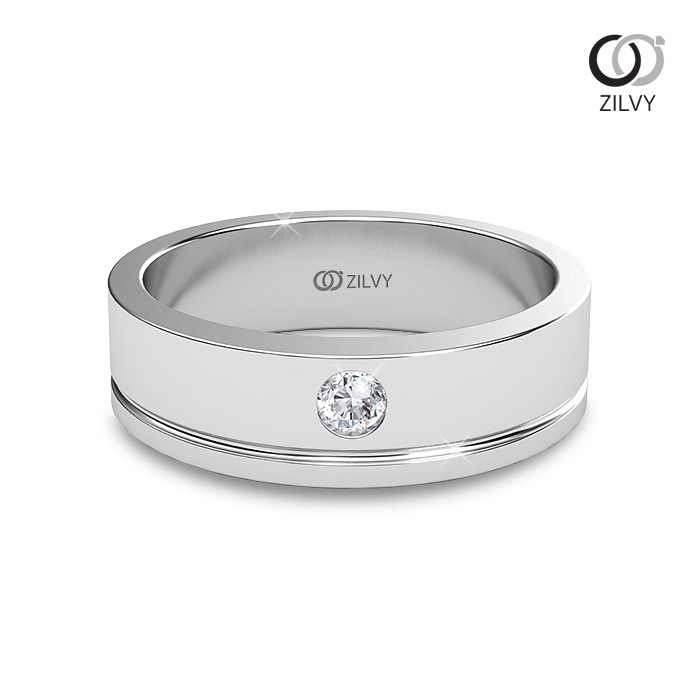 Zilvy - แหวนคู่เพชรน้ำร้อย (GR985/BR422) ตัวเรือนเงินแท้ชุบทองคำขาว