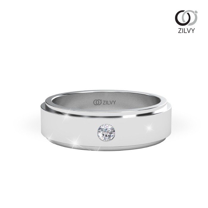 Zilvy - แหวนคู่เพชรน้ำร้อย (GR1006/BR004) ตัวเรือนเงินแท้ชุบทองคำขาว