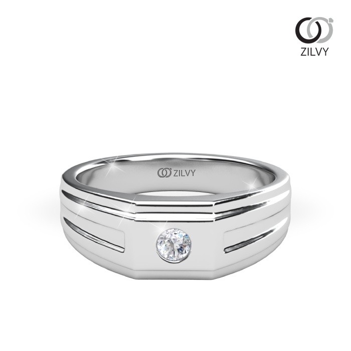 Zilvy - แหวนคู่เพชรน้ำร้อย (GR888/BR392) ตัวเรือนเงินแท้ชุบทองคำขาว