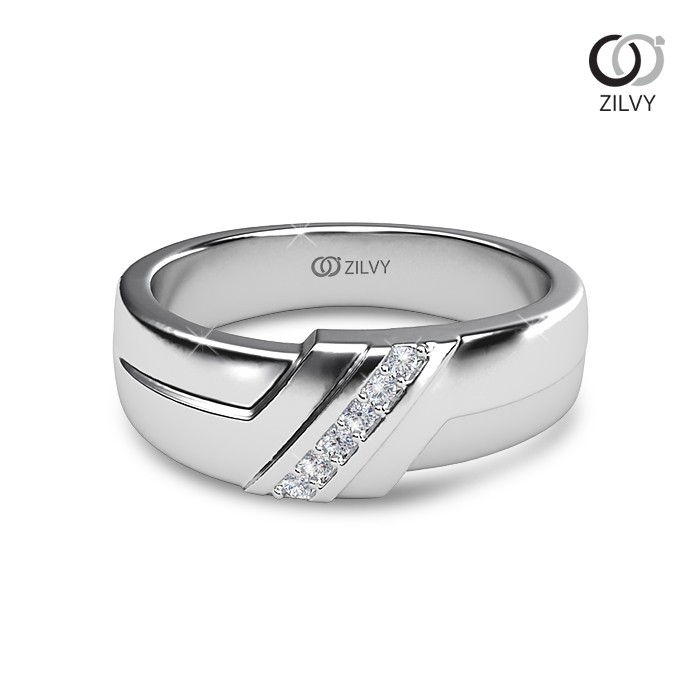Zilvy - แหวนคู่เพชรน้ำร้อย (GR598/BR250) ตัวเรือนเงินแท้ชุบทองคำขาว