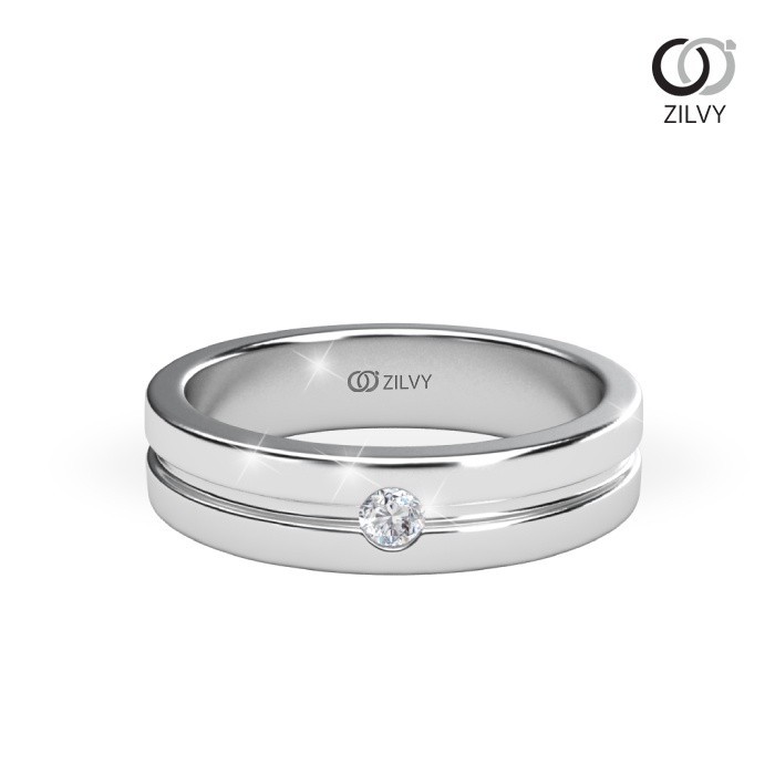 Zilvy - แหวนคู่เพชรน้ำร้อย (GR944/BR280) ตัวเรือนเงินแท้ชุบทองคำขาว