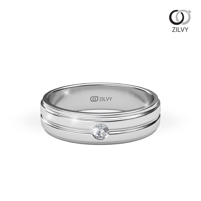 Zilvy - แหวนคู่เพชรน้ำร้อย (GR1328/BR108) ตัวเรือนเงินแท้ชุบทองคำขาว