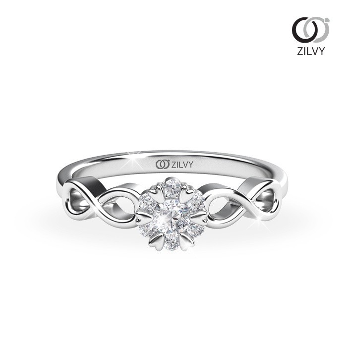 Zilvy - แหวนคู่เพชรน้ำร้อย (GR877/BR120) ตัวเรือนเงินแท้ชุบทองคำขาว