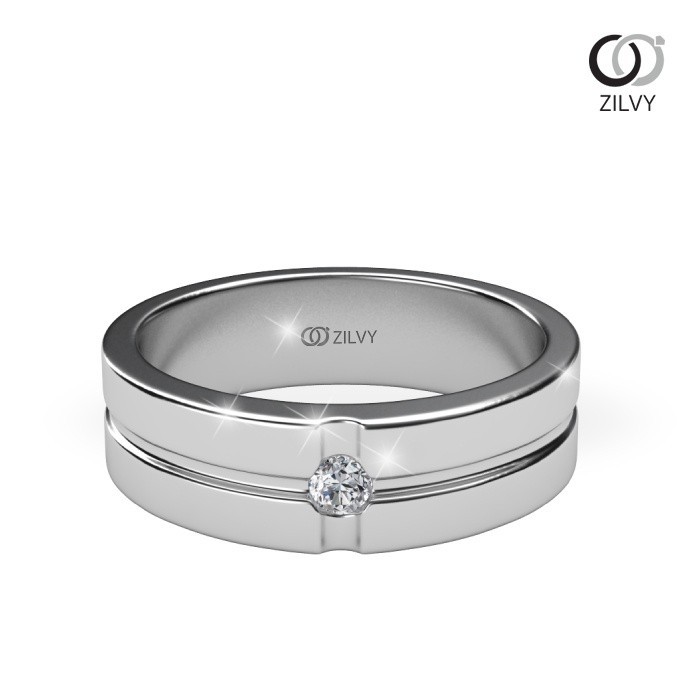Zilvy - แหวนคู่เพชรน้ำร้อย (GR877/BR120) ตัวเรือนเงินแท้ชุบทองคำขาว