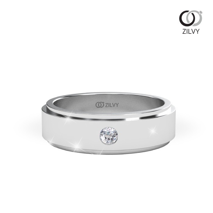 Zilvy - แหวนคู่เพชรน้ำร้อย (GR975/BR117) ตัวเรือนเงินแท้ชุบทองคำขาว