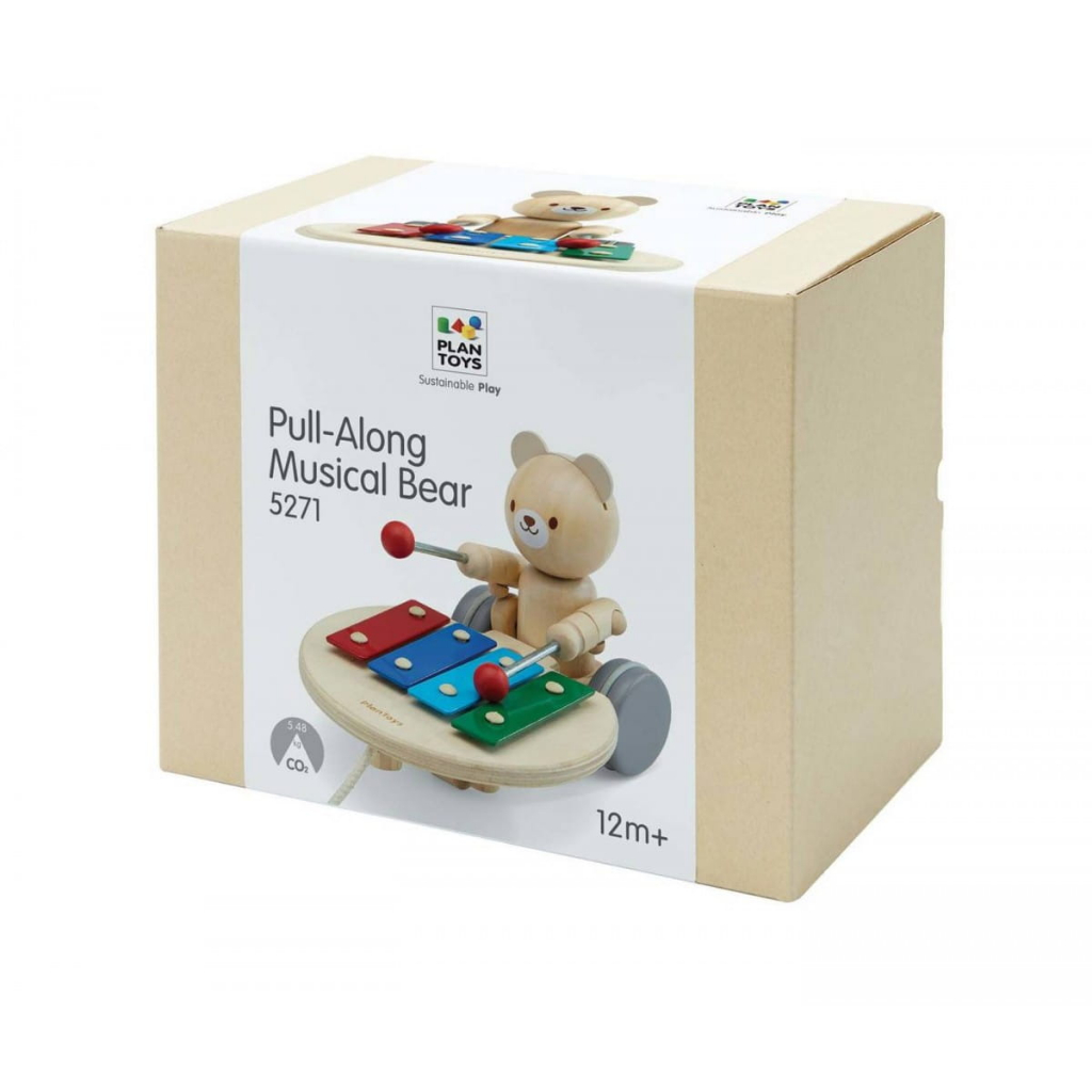 PlanToys ของเล่นไม้ แปลนทอยส์ หมีดนตรี ลากจูง PULL ALONG MUSICAL BEAR (1y+)
