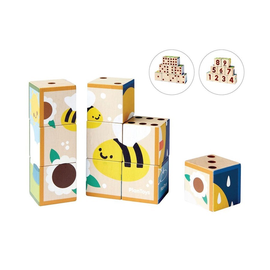 PlanToys ของเล่นไม้ แปลนทอยส์ จิ๊กซอว์ลูกบาศก์รูปสัตว์ Animal Puzzle Cubes (2y+)