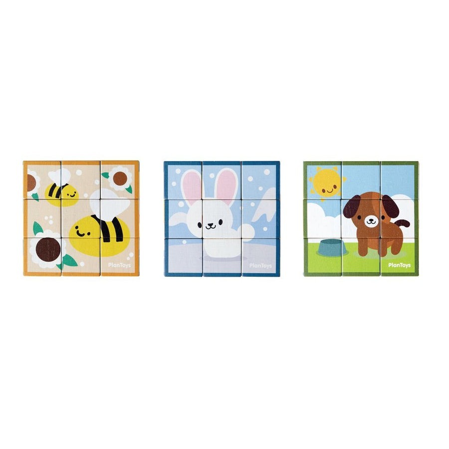 PlanToys ของเล่นไม้ แปลนทอยส์ จิ๊กซอว์ลูกบาศก์รูปสัตว์ Animal Puzzle Cubes (2y+)