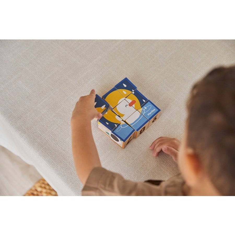 PlanToys ของเล่นไม้ แปลนทอยส์ จิ๊กซอว์ลูกบาศก์รูปสัตว์ Animal Puzzle Cubes (2y+)
