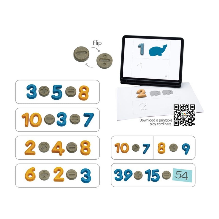 PlanToys ของเล่นไม้ แปลนทอยส์ ตัวเลข และ เครื่องหมาย คณิตศาสตร์ Numbers And Symbols (2y+)