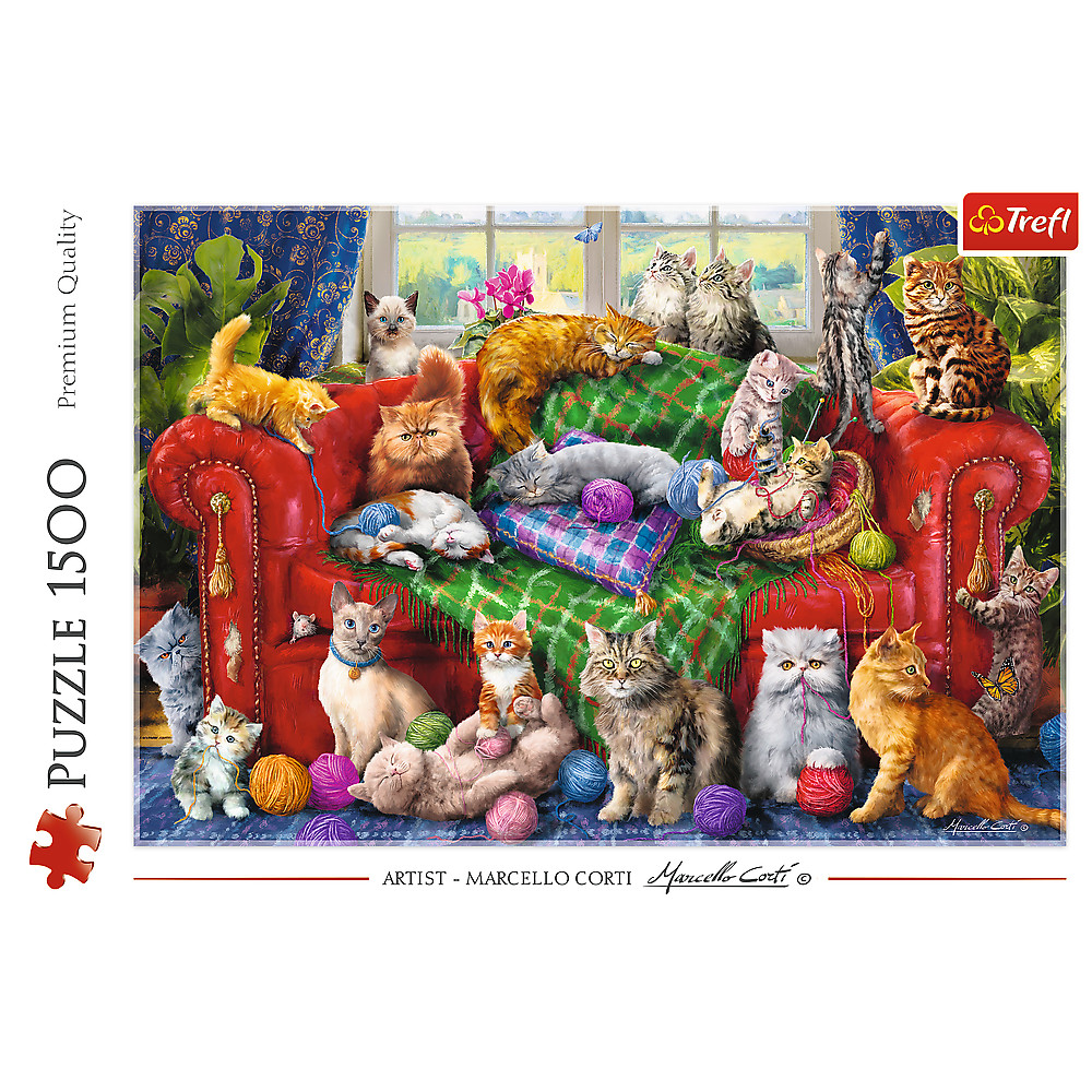 TREFL Jigsaw จิ๊กซอว์ 1500 ชิ้น รุ่น Kittens on the Sofa (85x58 cm.) ผลิตและนำเข้าจากยุโรป พร้อมส่ง
