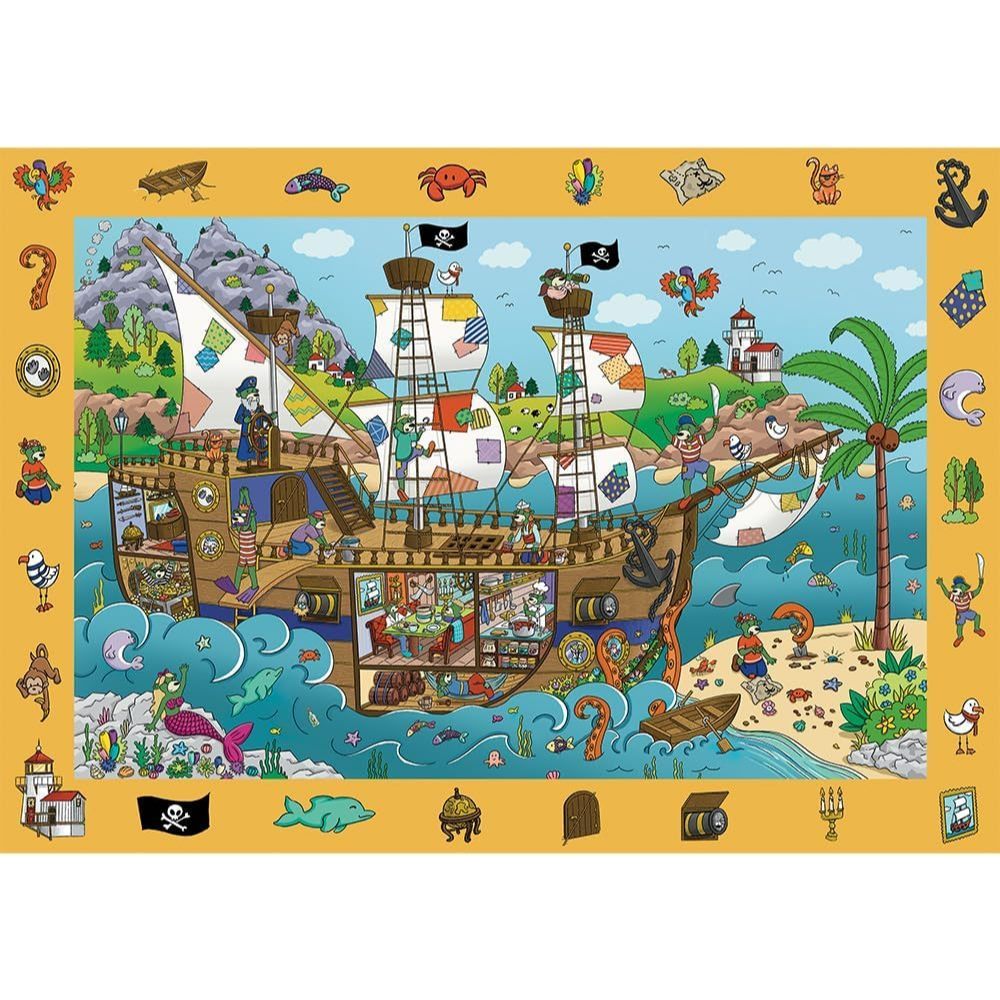 TREFL Jigsaw จิ๊กซอว์เด็ก 100 ชิ้น Spy Guy Observational Puzzle Pirate Ship 5ปี+ นำเข้าจากยุโรป