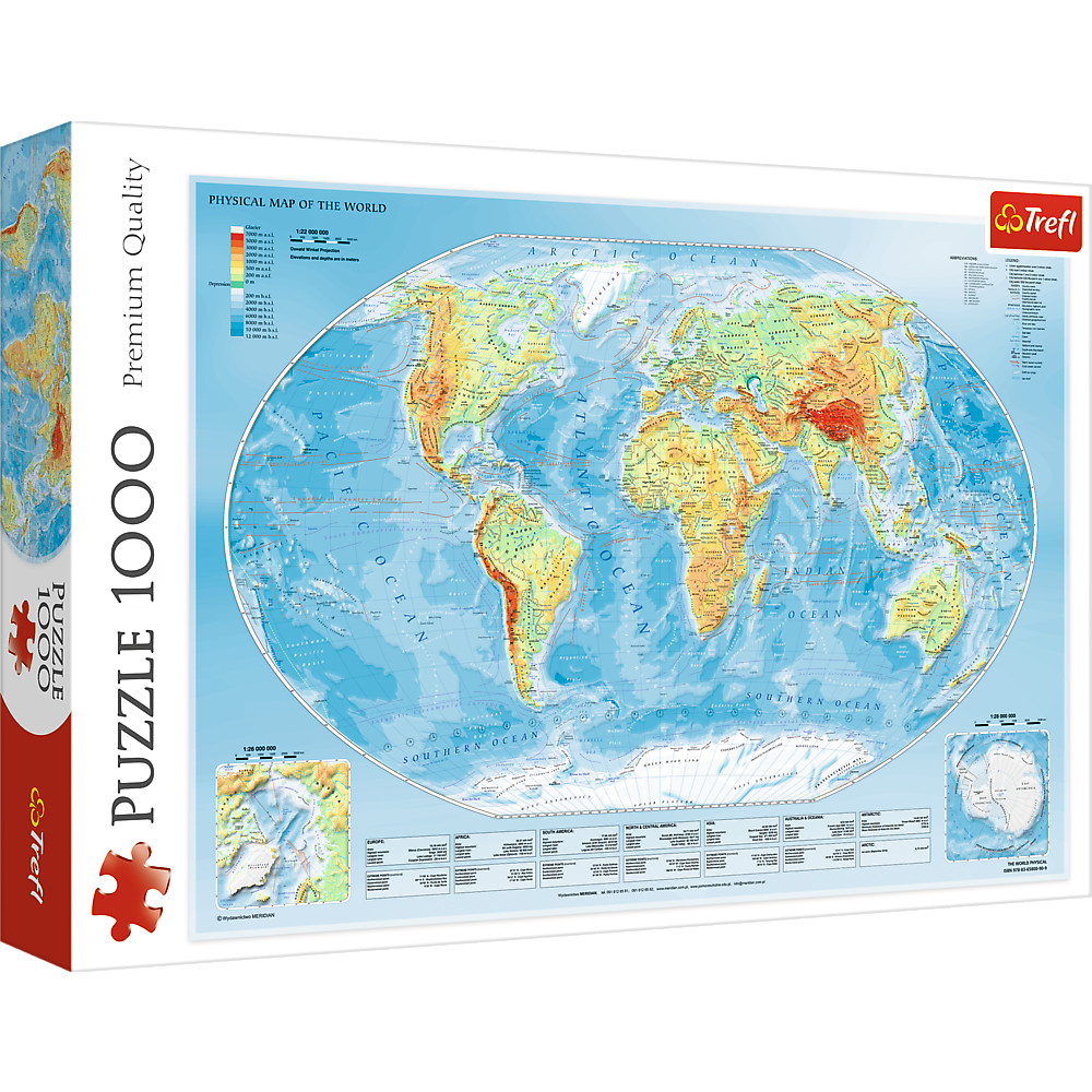 TREFL Jigsaw จิ๊กซอว์ แผนที่โลก 1000 ชิ้น รุ่น Physical Map of the World (68.3x48 cm.) ผลิตและนำเข้าจากยุโรป คุณภาพสูง