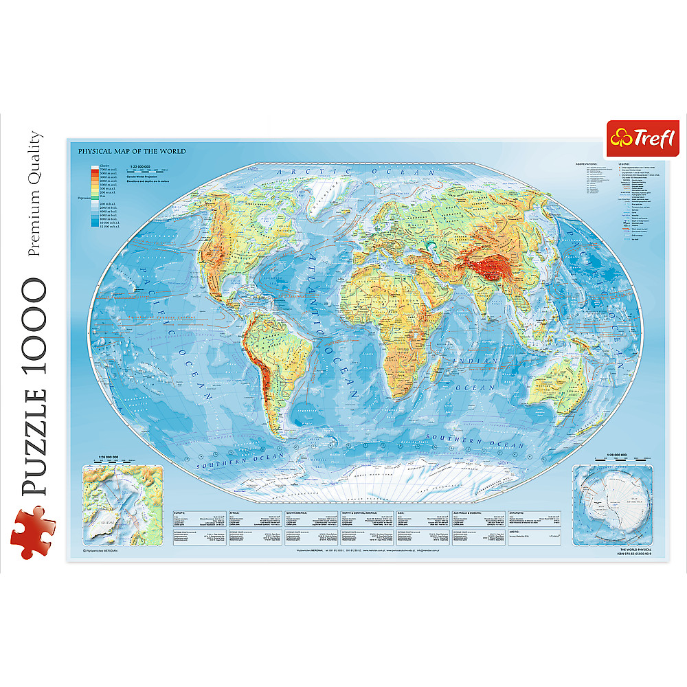 TREFL Jigsaw จิ๊กซอว์ แผนที่โลก 1000 ชิ้น รุ่น Physical Map of the World (68.3x48 cm.) ผลิตและนำเข้าจากยุโรป คุณภาพสูง
