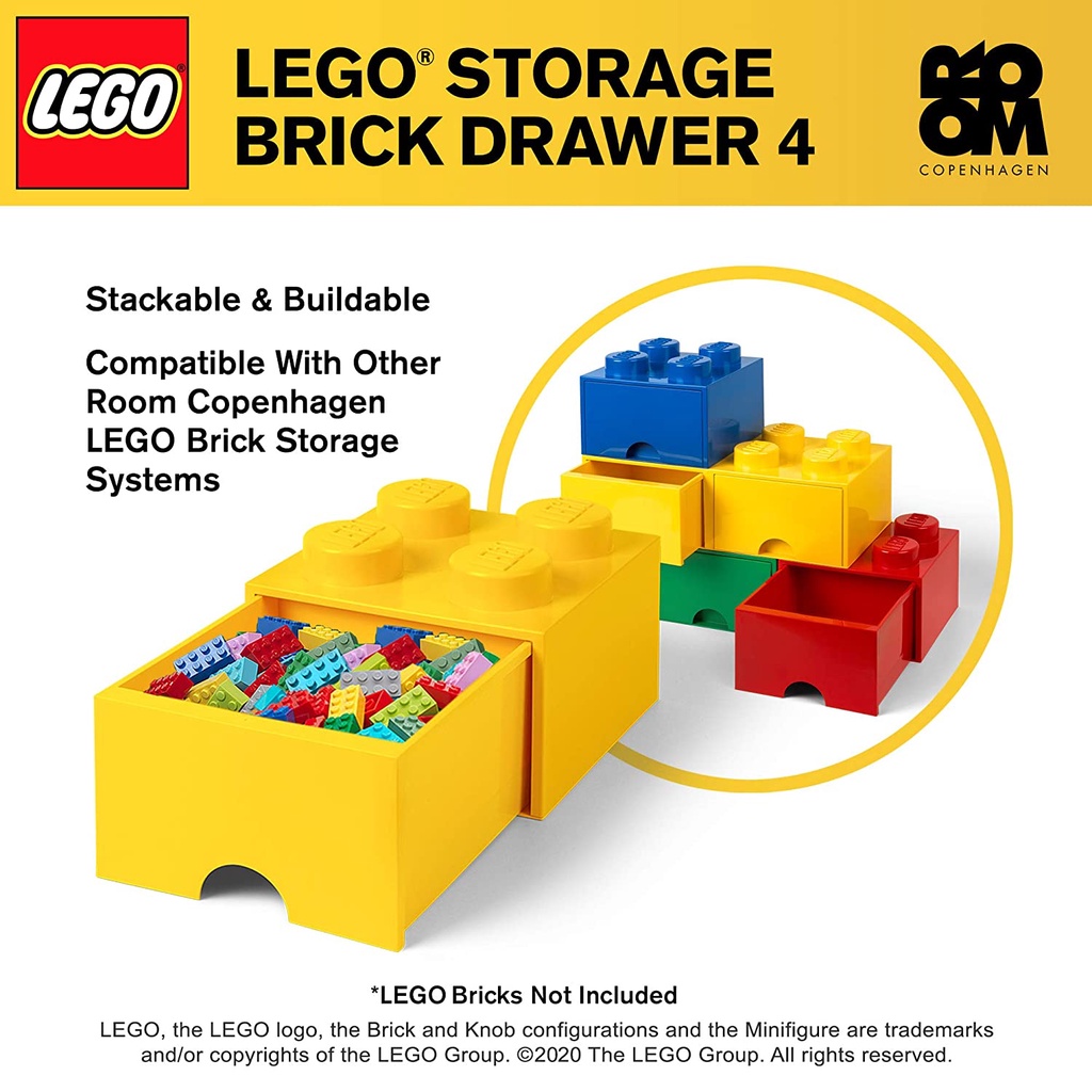 LEGO Storage Drawer Brick 4 Yellow กล่องเลโก้ มีลิ้นชัก กล่องอเนกประสงค์ สีเหลือง 25x25x18 cm