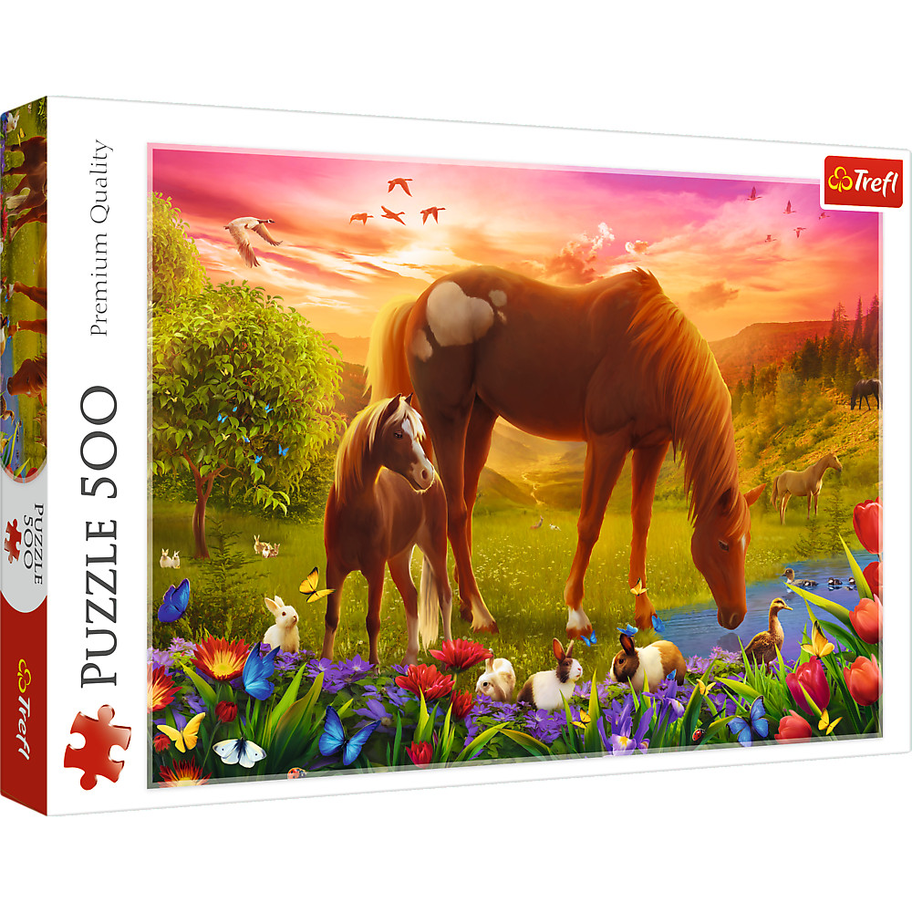 TREFL Jigsaw จิ๊กซอว์ จำนวน 500 ชิ้น รุ่น Horses in the Meadow (48x34 cm.) นำเข้าจากยุโรป พร้อมส่ง