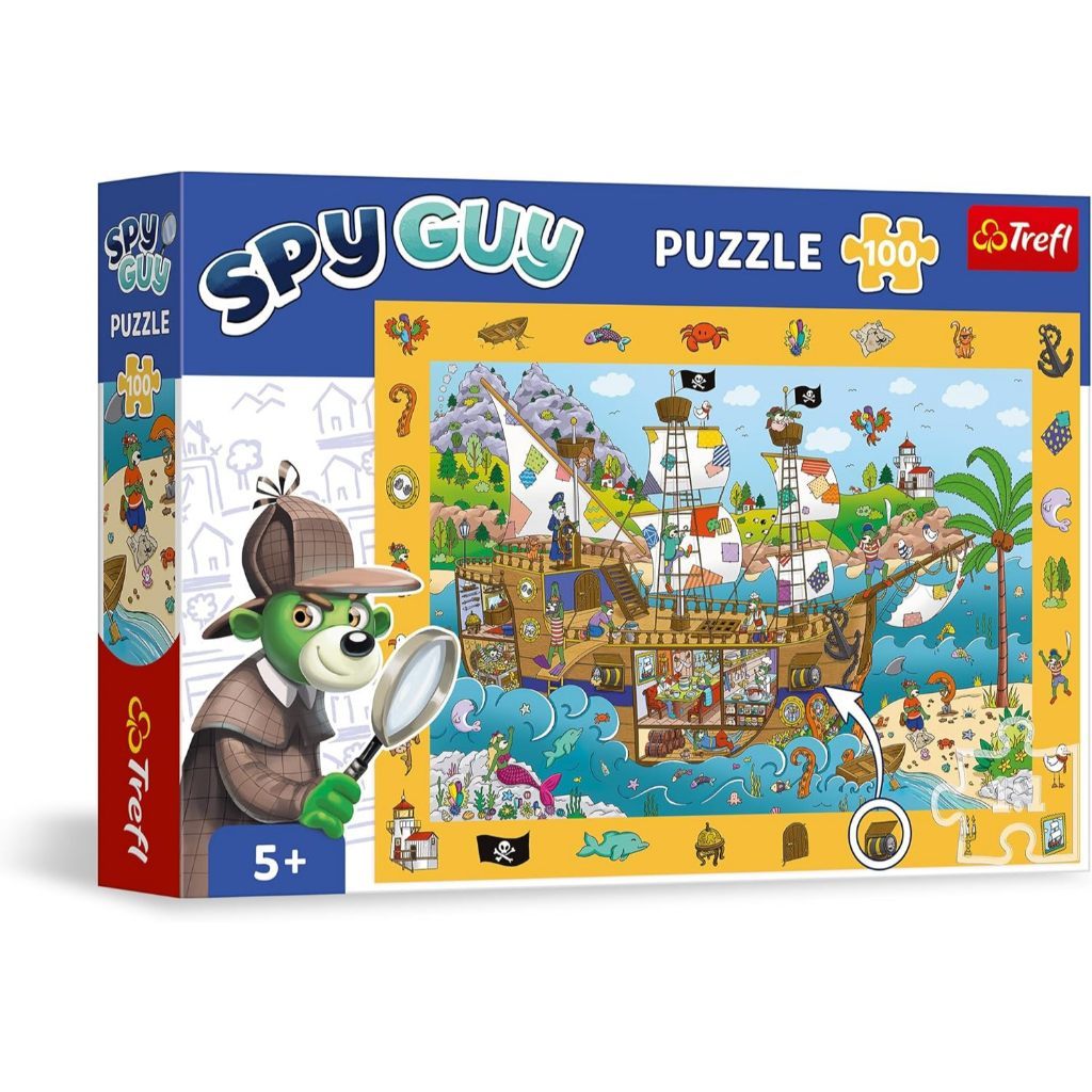 TREFL Jigsaw จิ๊กซอว์เด็ก 100 ชิ้น Spy Guy Observational Puzzle Pirate Ship 5ปี+ นำเข้าจากยุโรป