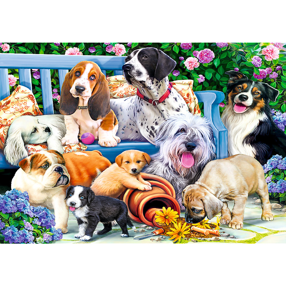 TREFL Jigsaw จิ๊กซอว์ จำนวน 1000 ชิ้น รุ่น Dogs in the garden (68.3x48 cm.) นำเข้าจากยุโรป พร้อมส่ง