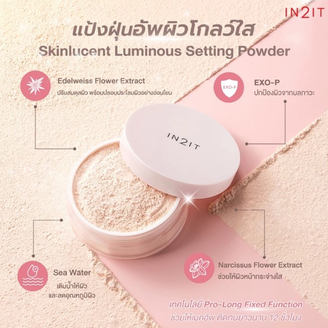 ✨ใหม่✨ ถูกมาก!! แป้งฝุ่น In2It อินทูอิท Skinlucent โปร่งแสงผสมชิมเมอร์ มีผิวโกลว์ /ผิวแมท 4กรัม.เนื้อละเอียด บางเบา สบาย