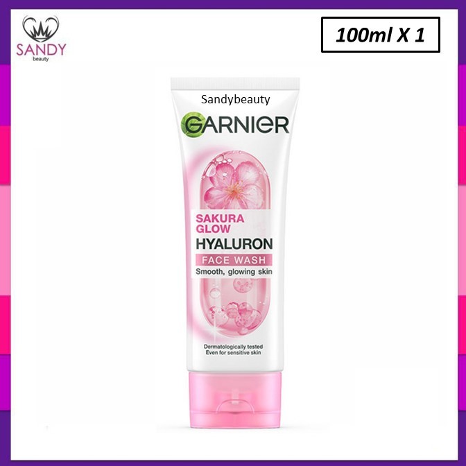 ขายดี!! โฟมล้างหน้า การ์นิเย่ GARNlER  ซากุระ โกลว์ ไฮยาลูรอน เฟส วอช 100ml.สตูร FACE WASH ฝาชมพู ช่วยให้ผิวกระจ่างใส
