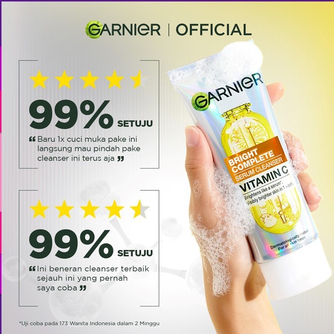 ถูกมาก!! โฟมล้างหน้า การ์นิเย่  Garnler ไบรท์ คอมพลีท เซรั่ม คลีนเซอร์ วิตามินซี100ml.หลอดเงินฝาขาว ผิวดูใสขึ้นทันที