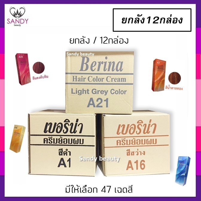 (ขายยกโหล 1สี 1ลัง12กล่อง) A1-A47 Berina เบอริน่า สีย้อมผม ราคาส่ง ของแท้รับตรงจากโรงงาน โปรดอ่านที่รายละเอียด