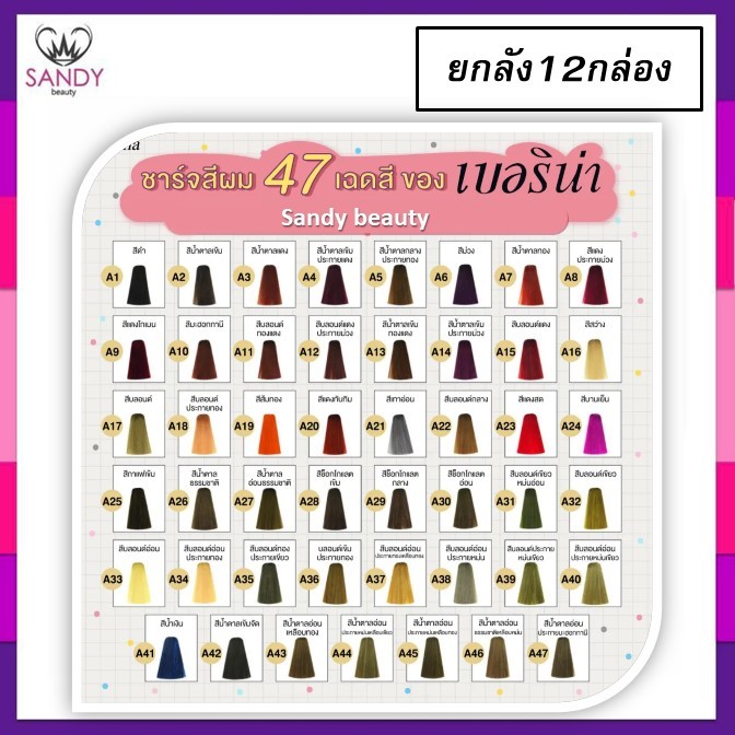 (ขายยกโหล 1สี 1ลัง12กล่อง) A1-A47 Berina เบอริน่า สีย้อมผม ราคาส่ง ของแท้รับตรงจากโรงงาน โปรดอ่านที่รายละเอียด