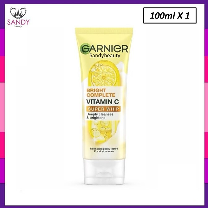 ถูกมาก!! โฟมล้างหน้า การ์นิเย่ Garnier ไบรท์ คอมพลีท วิตามินซี ซูเปอร์ วิป 100ml.หลอดเหลือง SUPER WHlP เนื้อวิป หนานุ่ม