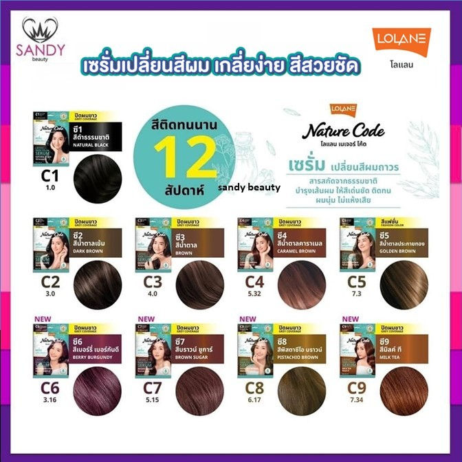ขายดี!! Lolane โลแลน Nature Code Hair Color Serum เซรั่มเปลี่ยนสีผมถาวร แบบซอง C1-C14 60มล.สีสวย กลิ่นหอม ติดทน