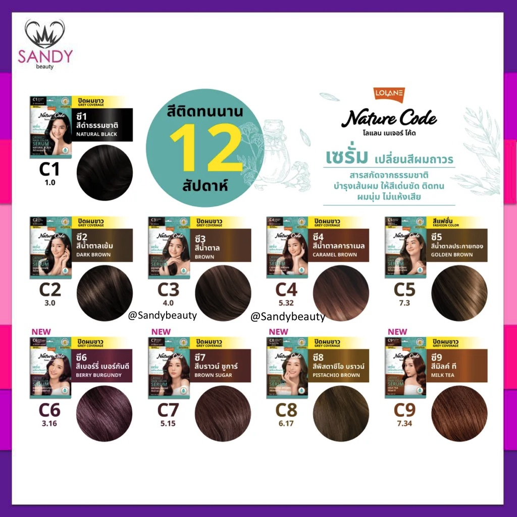 ขายดี !! เซรั่มเปลี่ยนสีผมถาวร เนื้อครีม ปิดผมขาว โลแลน เนเจอร์ โค้ด Lolane Nature มี 9 เฉดสี 60 ml.