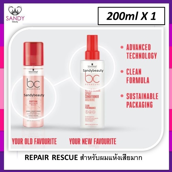 สเปรย์บำรุงผม Bonacure โบนาเคียวRepair Rescue สูตรสำหรับผมเสีย *แพ็กเกจใหม่ล่าสุด* จาก Schwarzkopf ไม่ต้องล้างออก 200 มล