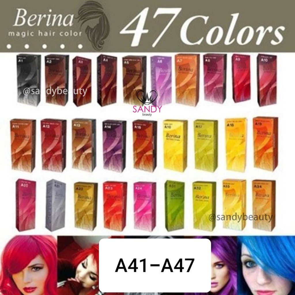 ขายดี! ครีมย้อมผม BERINA เบอริน่า A41-47 ปริมาณ 60 กรัม *1กล่อง แถมไฮ 1 ขวดเล็ก* ราคาถูก สีสวยติดทนนาน ผมไม่แห้งเสีย