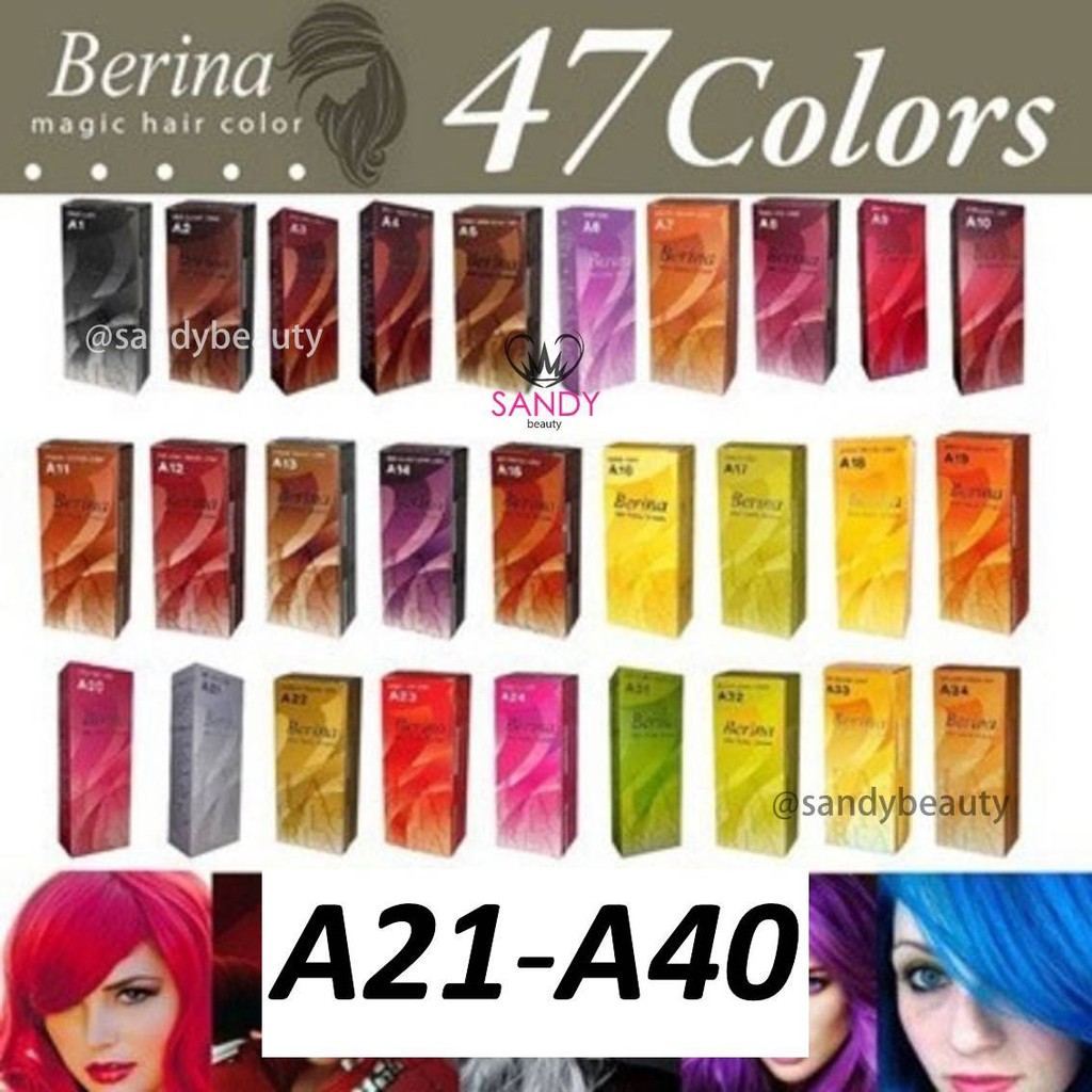 ขายดี! ครีมย้อมผม BERINA เบอริน่า A21-A40 *1 กล่องเล็ก*+ แถมไฮ 1 ขวด ปริมาณ 60 กรัม ราคาถูก สีติดทนนาน ผมไม่แห้งเสีย