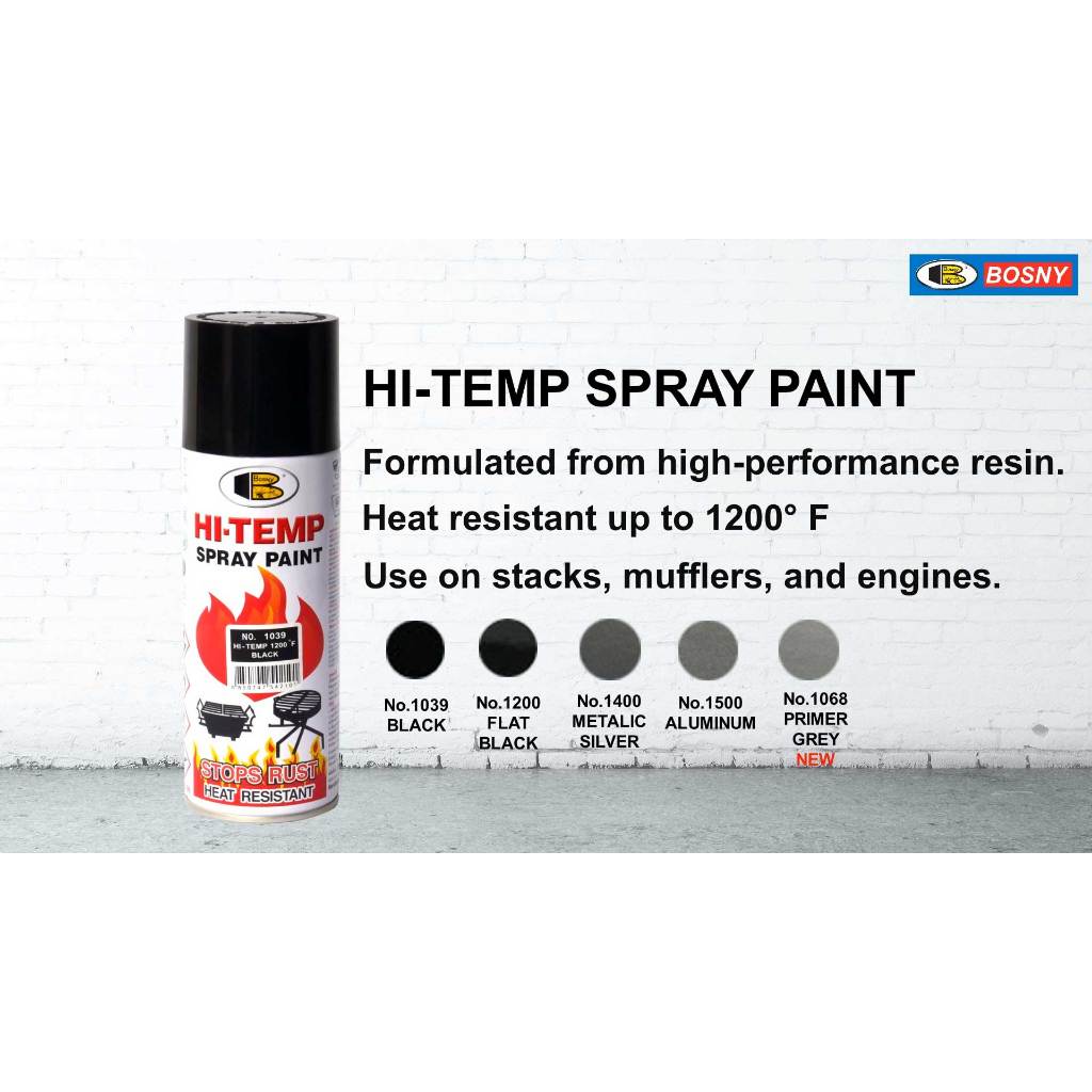 Bosny สีสเปรย์ทนความร้อน 1200°F บอสนี่ ขนาด 400 CC. สเปรย์ทนความร้อนสูง สีทนความร้อน Hi-temp 1200F