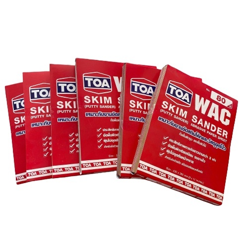 TOA กระดาษทราย สกิมโค้ท (ยกแพ็ค) เบอร์ 80 - 220 กระดาษทราย ขัดไม้ ขัดปูน WAC