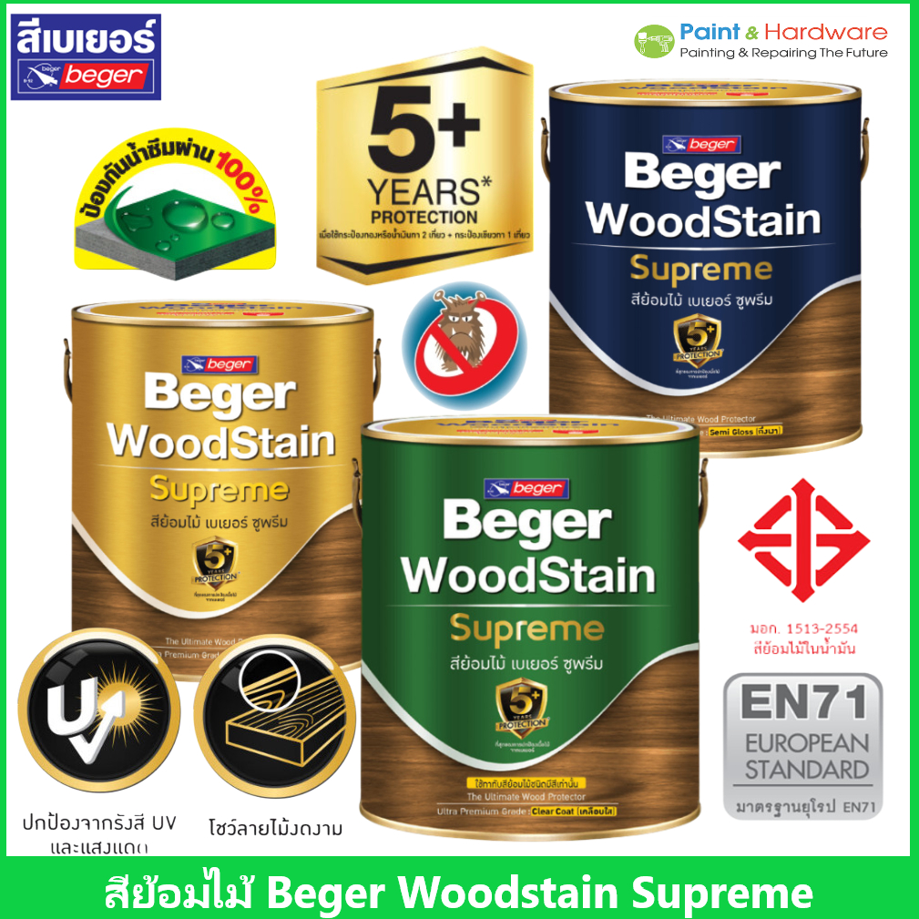 ฺBeger Woodstain Supreme เบเยอร์ วูดสเตน ซูพรีม สีย้อมไม้ เกรดอัลตร้าพรี่เมี่ยม  ขนาด 3.785 ลิตร