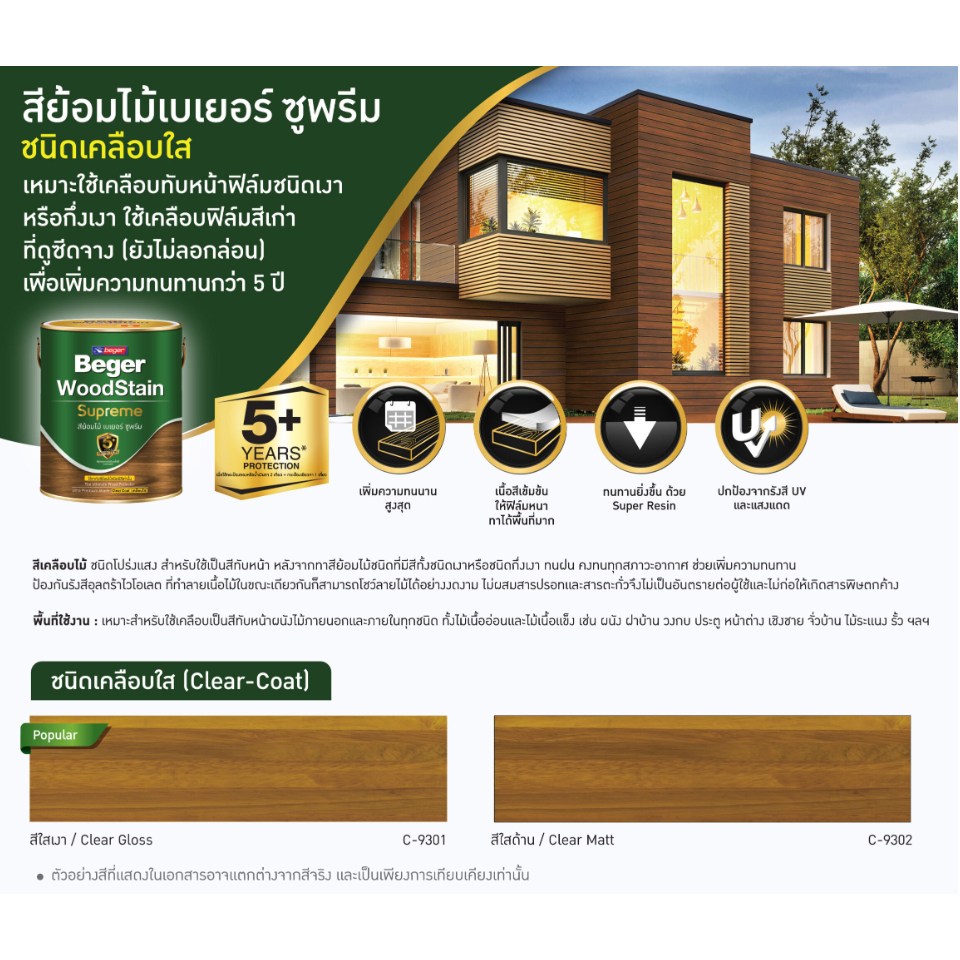 ฺBeger Woodstain Supreme เบเยอร์ วูดสเตน ซูพรีม สีย้อมไม้ เกรดอัลตร้าพรี่เมี่ยม  ขนาด 3.785 ลิตร