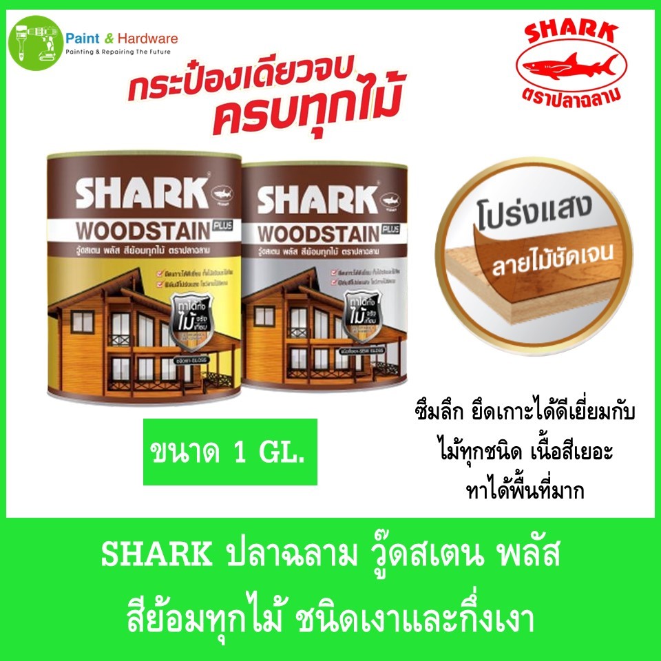 SHARK ตราปลาฉลาม วู๊ดสเตน พลัส  สีย้อมทุกไม้ ชนิดเงาและกึ่งเงา ขนาด 1 แกลลอน(3ลิตร)