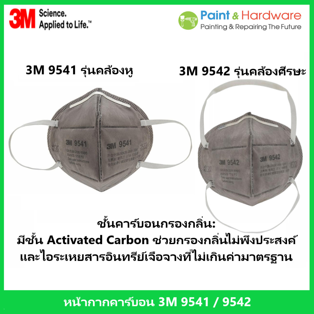 3M™ หน้ากากคาร์บอน (ยกกล่อง 25 ชิ้น)  9541 คล้องหู และ 9542 รุ่นคล้องศีรษะ P2 กรองกลิ่น