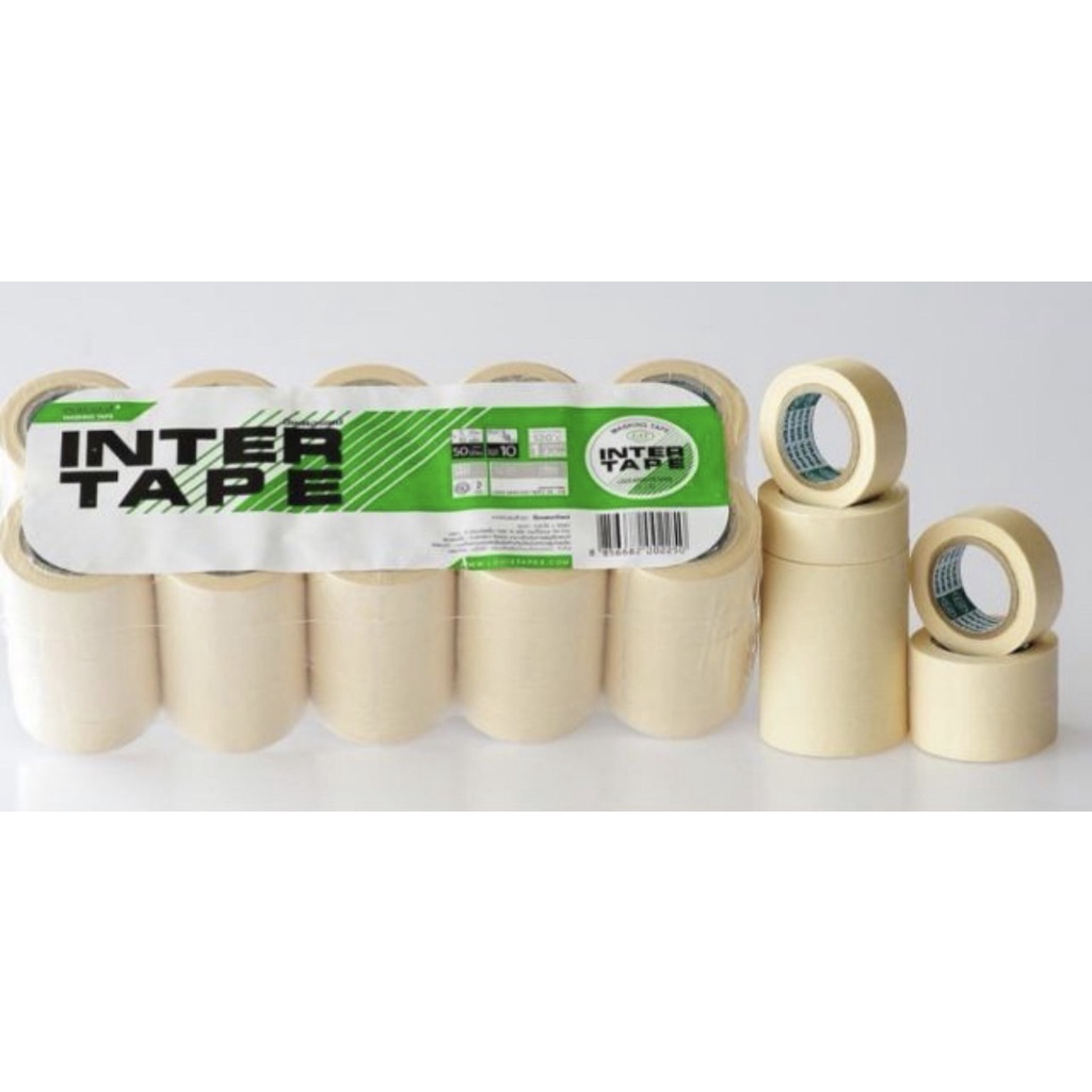 Intertape [50ม้วนเล็ก] กระดาษกาวพ่นสี กระดาษกาวย่น เทปย่นพ่นสี อินเตอร์เทป หน้ากว้าง 3/4" ยาว 10 หลา แกน 1 1/4" 50ม้วน