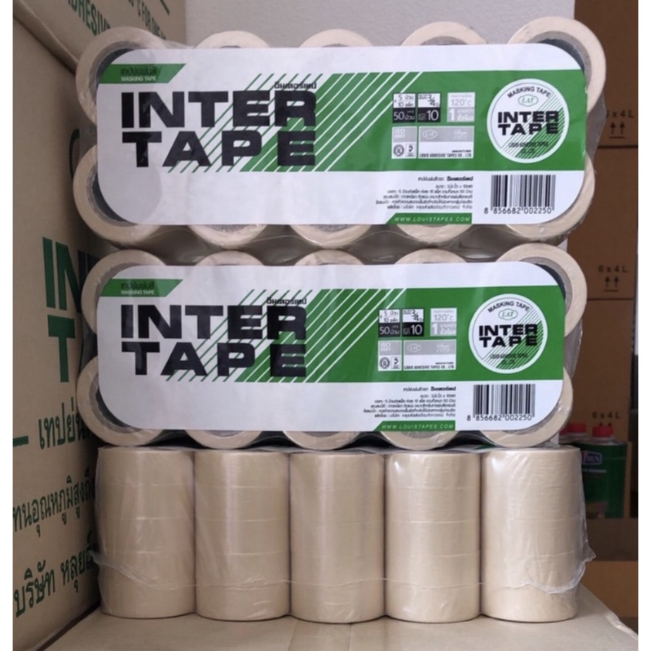 Intertape [50ม้วนเล็ก] กระดาษกาวพ่นสี กระดาษกาวย่น เทปย่นพ่นสี อินเตอร์เทป หน้ากว้าง 3/4" ยาว 10 หลา แกน 1 1/4" 50ม้วน