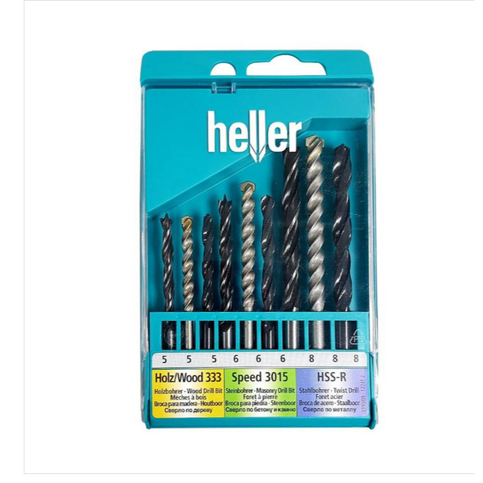 HELLER 17741 2 ดอกสว่านก้านกลม เฮลเล่อ สำหรับเจาะโลหะ,ปูน,ไม้ 9 ดอก/ชุด ขนาด 5,6,8 มิล