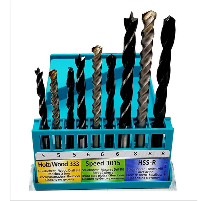 HELLER 17741 2 ดอกสว่านก้านกลม เฮลเล่อ สำหรับเจาะโลหะ,ปูน,ไม้ 9 ดอก/ชุด ขนาด 5,6,8 มิล